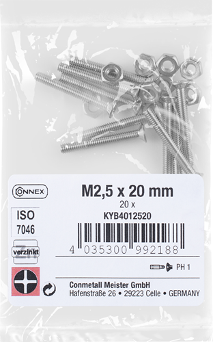 Connex metal skrue pk m2.5x20 vz ph 20stk - kyb4012520