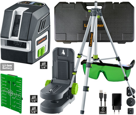 Laserliner pocket cross laser 2g sæt | grøn laserstråle + stativ 150 cm - 036.713a