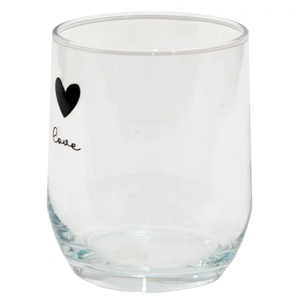 Clayre eef gennemsigtigt drikkeglas med sort hjerte og ordet kærlighed. ø8x9cm 300ml