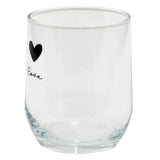 Clayre eef gennemsigtigt drikkeglas med sort hjerte og ordet kærlighed. ø8x9cm 300ml