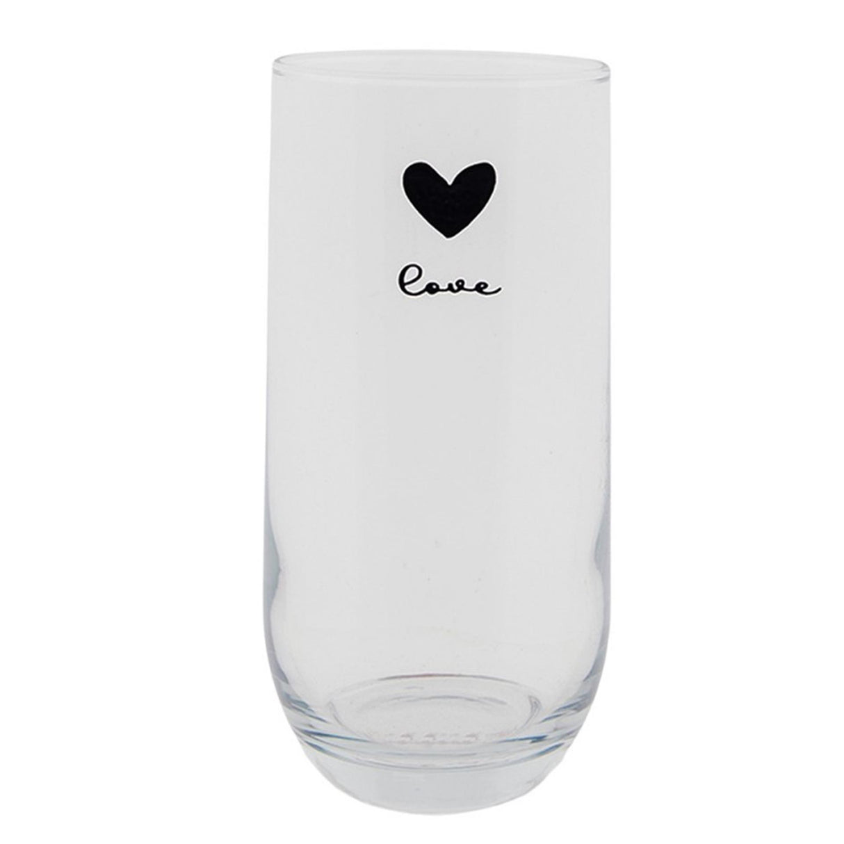 Clayre eef gennemsigtigt long drink glas med sort hjerte og ordet kærlighed ã˜6x14cm 280ml