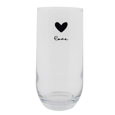 Clayre eef gennemsigtigt long drink glas med sort hjerte og ordet kærlighed ã˜6x14cm 280ml