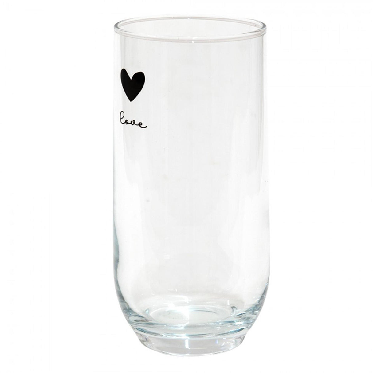 Clayre eef gennemsigtigt long drink glas med sort hjerte og ordet kærlighed ã˜6x14cm 280ml