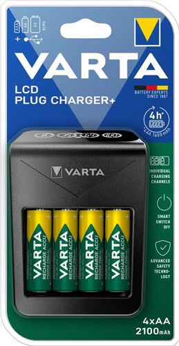 LCD Varta batterioplader LCD med 4x2100ma AA batteri - 3512391