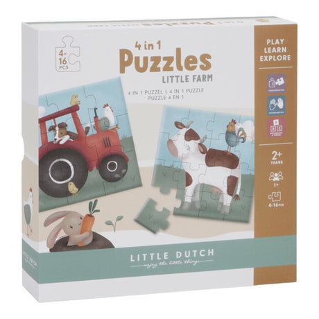 Little Dutch Tiamo Little Farm 4 i 1 puslespil FSC