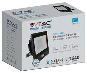LED byggelampe | 30w | 6500k | ip65 | med sensor | krop sort