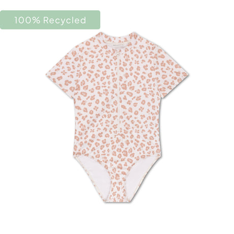 Leopard | beige UV-badedragt til piger med korte ærmer