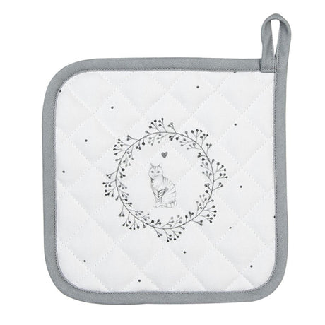 Clayre eef grydelapp kat hvid grå 20x20cm