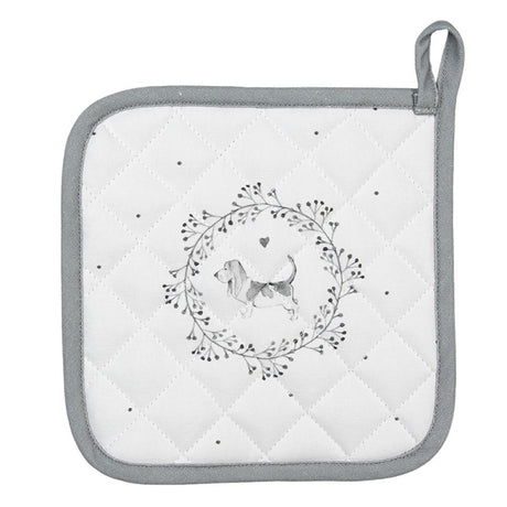 Clayre eef grydelapper hund hvid grå 20x20cm