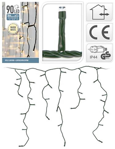 Home styling istap belysning 3 meter 90 LED varm hvid