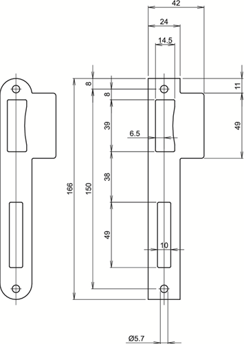 Lips spu2420r sluitplaat voor dag- en nachtslot | afgerond | rvs. | 166 x 24 mm - 7170373