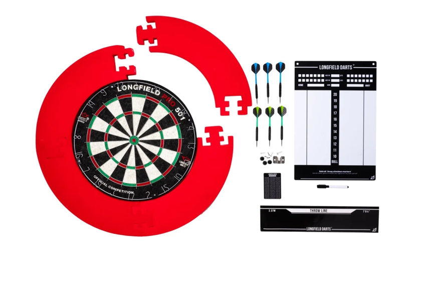 Longfield Darts Tournament Dartboard med tilbehør rød 8-delt