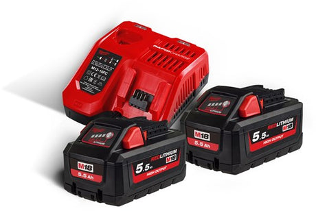 Milwaukee m18 hnrg-552 | high output batteri startsæt 18v (2x 5,5ah batteri + m12-18 fc hurtigoplader) - 4933464713
