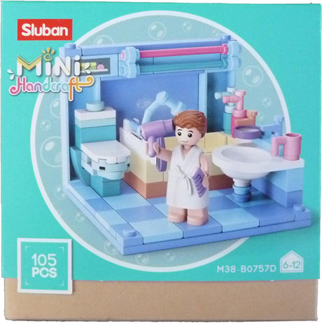 Sluban mini handcraft badkamer bouwspeelgoed kinderen vanaf 6 jaar – constructiespeelgoed modelbouw mini kamer – bouwdoos met 105 bouwstenen en 1 minifiguur – m38-b0757d