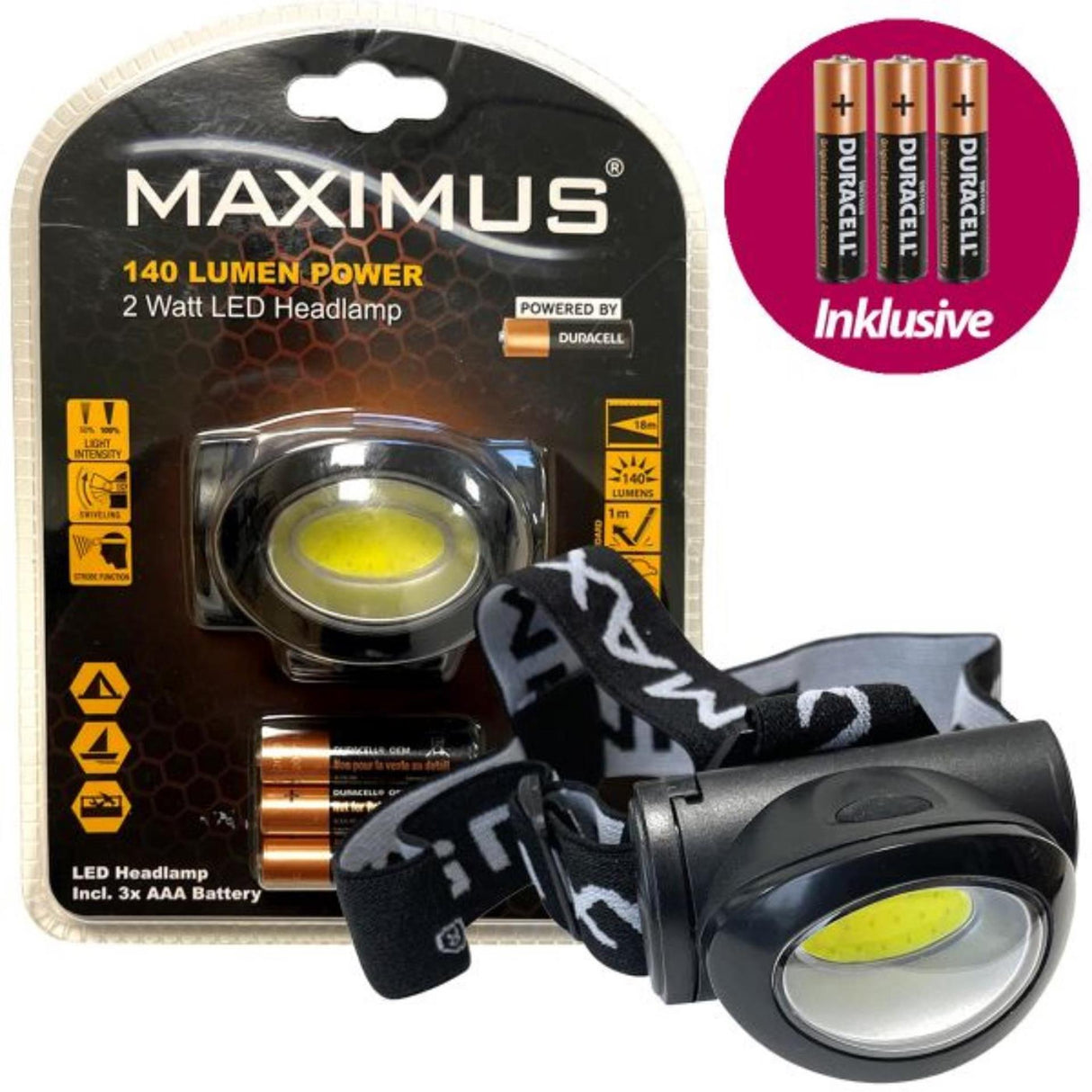 Maximus LED forlygte 2w 140lm