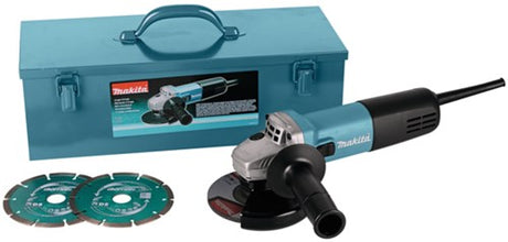 Makita 9558hnrgk3 | vinkelsliber med låseafbryder | 230v | 125 mm | i stålkasse | inkl. tilbehørssæt