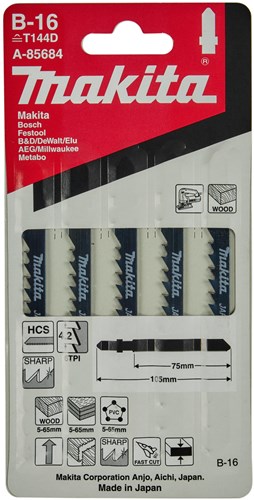 Makita tilbehør stiksavklinge b16 - t144d | 5 styk - a-85684