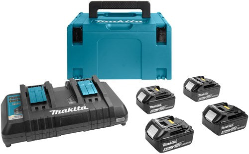 Makita tilbehør 18v li-ion batteri startsæt 197626-8 (4x bl1850b 5.0ah) + duo oplader dc18rd i mbox - 197626-8