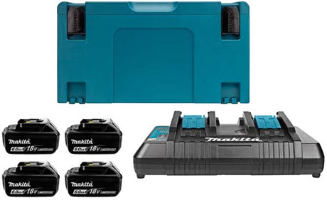 Makita tilbehør 18v li-ion batteri startsæt 198091-4 (4x bl1860b 6.0ah) + duo oplader dc18rd i mbox - 198091-4