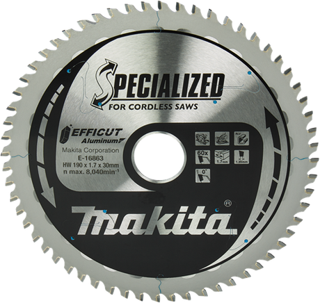 Makita tilbehør crosscut og rundsavklinge aluminium | efficut 190x30(20)mm 60t 0g - e-16863 e-16863