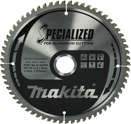 Makita tilbehør krydssavklinge aluminium | specialiseret 216x30x2,2 64t -5g - b-33299 - b-33299