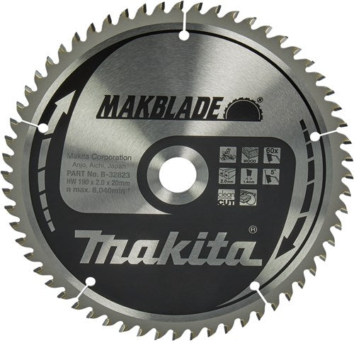 Makita tilbehør makita krydssavklinge til træ | makblade | ø 190 mm akselhul 20 mm 60t - b-32823