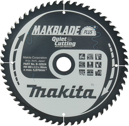 Makita tilbehør krydssavklinge | træ | 260x30 60t - b-32524