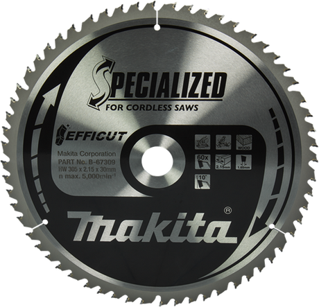 Makita tilbehør krydssavklinge træ | efficut 305x30x2,15 60t 10g - b-67309 b-67309