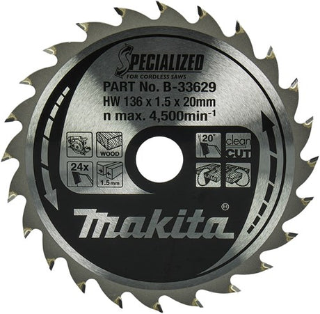 Makita tilbehør rundsavklinge | træ | 136x20x1,5 24t 20g - b-33629