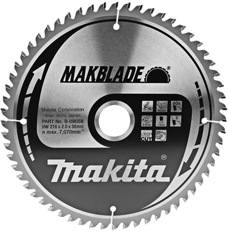Makita tilbehør rundsavsklinge træ 216x30x2.1 60t - b-09058