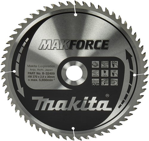 Makita tilbehør rundsavsklinge træ 270x30x2,8 60t 15g - b-32409