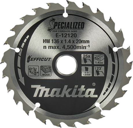 Makita tilbehør rundsavklinge træ | efficut 136x20x1,5 25t 23g - e-12120 - e-12120