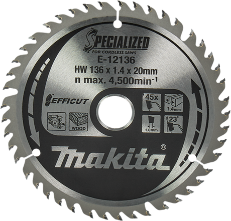 Makita tilbehør rundsavklinge træ | efficut 136x20x1,5 45t 23g - e-12136 - e-12136