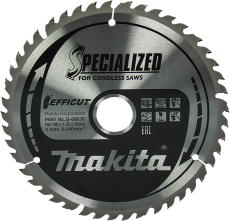 Makita tilbehør rundsavklinge træ | efficut 190x30x1,45 45t 23g - b-68638 - b-68638