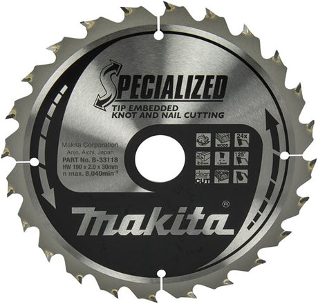 Makita tilbehør rundsavklinge | træ | type 190x30x2.0 24t 23g - b-33118