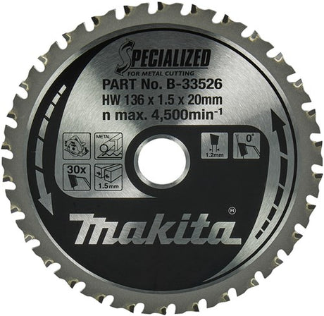 Makita tilbehør rundsavklinge blødt stål specialiseret 136x20x1,5 30t - b-33526