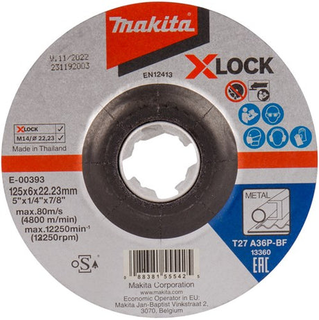Makita tilbehør e-00393 | slibeskive | x-lås | 125x6,0x22,23 mm | stål - e-00393
