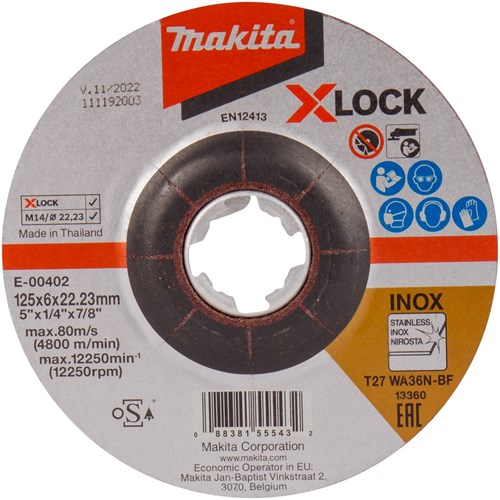 Makita tilbehør e-00402 | slibeskive | x-lås | 125x6,0x22,23 mm rustfrit stål - e-00402