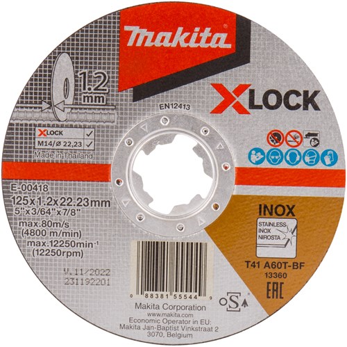 Makita tilbehør e-00418 | skæreskive | x-lås | 125x1,2x22,23 mm | rustfrit stål | 10 stk - e-00418