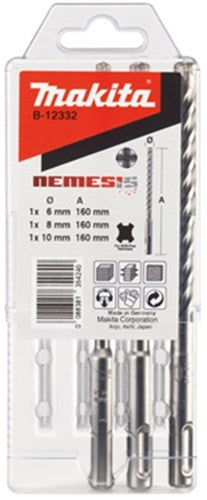 Makita tilbehør p4s: sds-plus boremaskine 3-delt sæt - 6 8 10x160 mm - b-12332