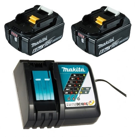 Makita tilbehør strømkildesæt 199480-6 - 2x batteri bl1860b 18v 6.0ah med batteriindikator + oplader dc18rc - 199480-6