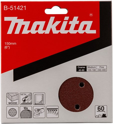 Makita tilbehør Makita B-51421 slibeskive 150mm K60 rød velcro