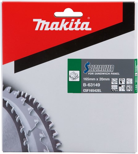 Makita tilbehør b-63133 | cirkulær savklinge sandwichpanel | specialiseret | 165x20x1,75 42t 0g - b-63133