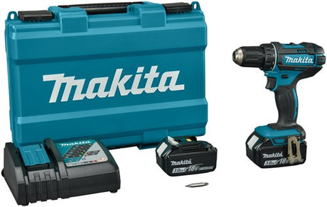 Makita ddf482rfe 18v bore-/skruetrækker 3,0 ah batteri (2 stk), lynoplader, kuffert