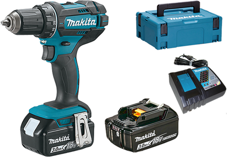 Makita ddf482rfj 18v bore-/skruetrækker 3,0 ah batteri (2 stk), hurtiglader, mbox