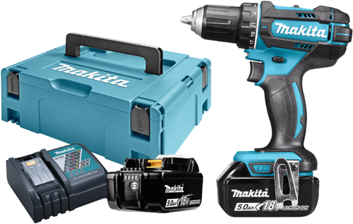 Makita ddf482rtj 18v bore-/skruetrækker 5,0 ah batteri (2 stk), hurtiglader, mbox - ddf482rtj