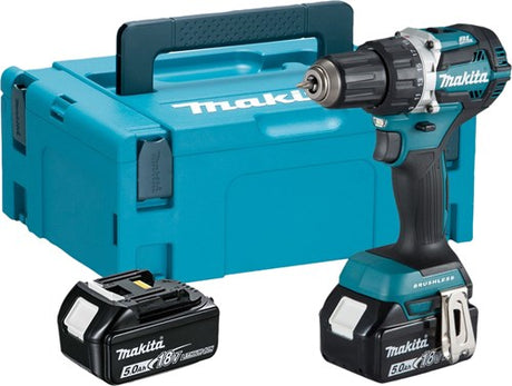 Makita ddf484rtj 18v bore-/skruetrækker børsteløst 5,0 ah batteri (2 stk), hurtigoplader, mbox