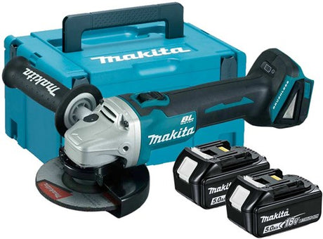 Makita dga506rtj 18v vinkelsliber 125mm 5,0ah batteri (2 stk), hurtiglader, mbox, med låsekontakt
