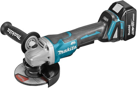 Makita dga508rtj 18v vinkelsliber 125mm 5,0ah batteri (2 stk), hurtiglader, mbox, med sikkerhedsafbryder
