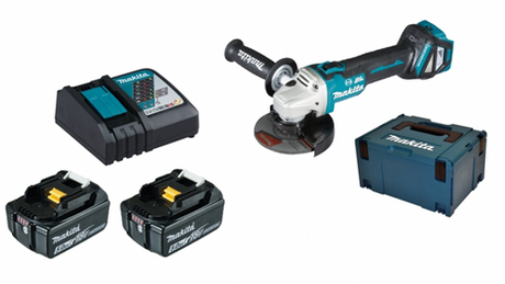 Makita dga513rtj 18v vinkelsliber 125mm | inklusiv batterier og lader i m-boks